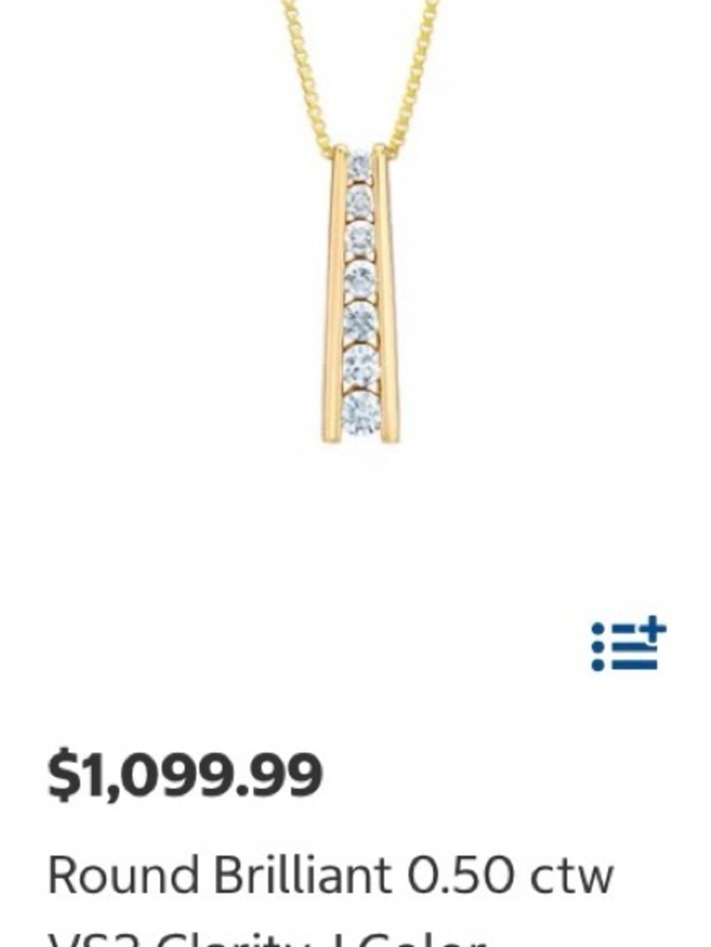 0.50ct Round Brilliant Diamond Gold Bar Pendant Necklace